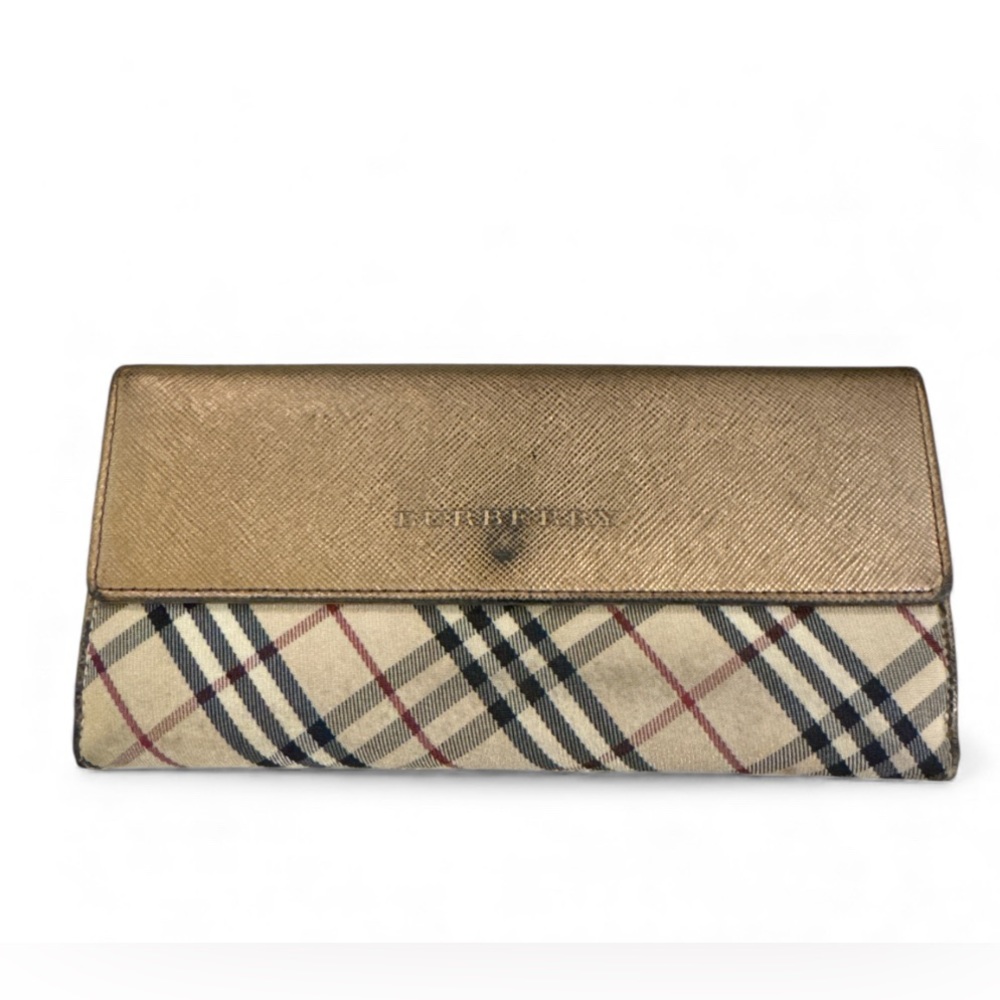 💫Burberry Goldtone Trim Haymarket Plaid Long Wallet💫